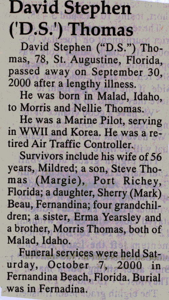 David Stephen (DS) Thomas obit