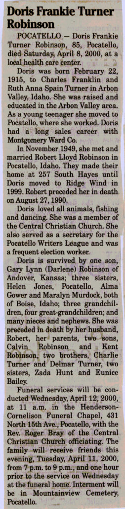 Doris Frankie Turner Robinson obit