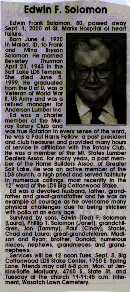 Edwin Frank Solomon obit