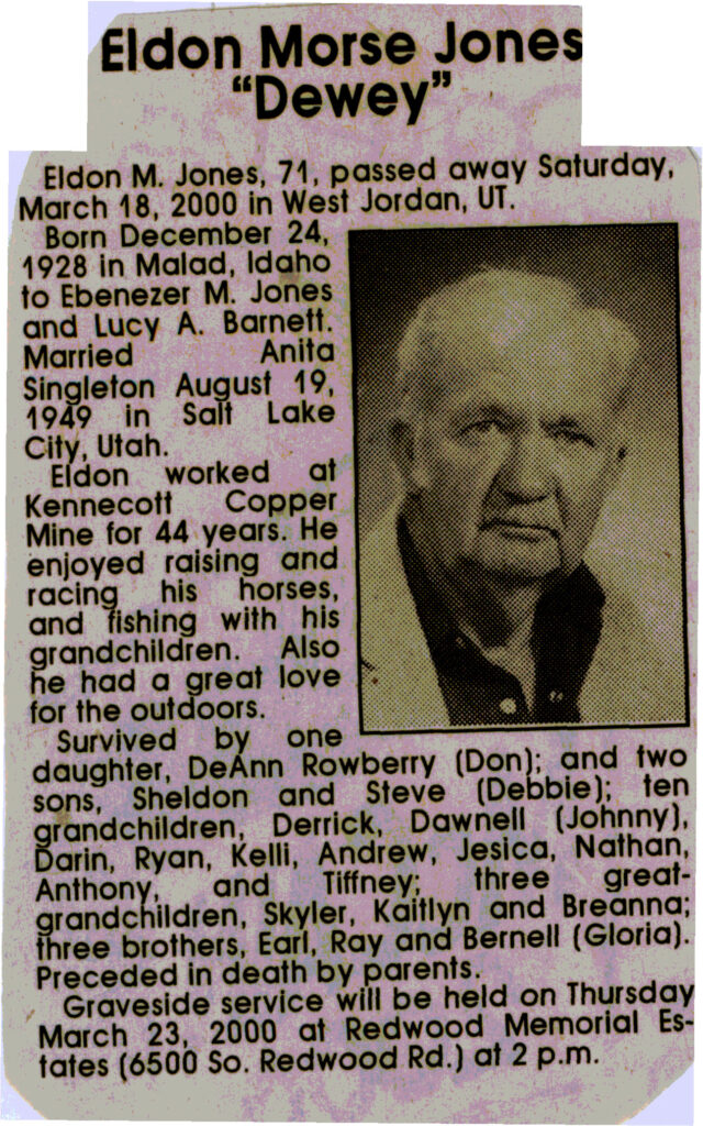 Eldon Morse (Dewey) Jones obit
