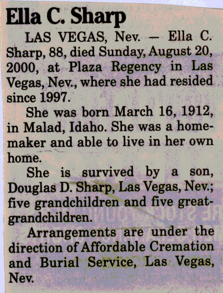 Ella C Sharp obit
