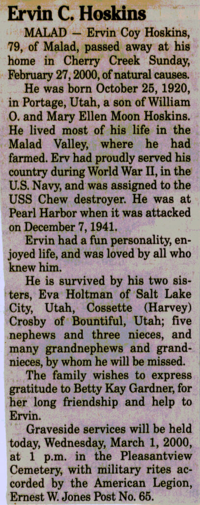 Ervin Coy Hoskins obit