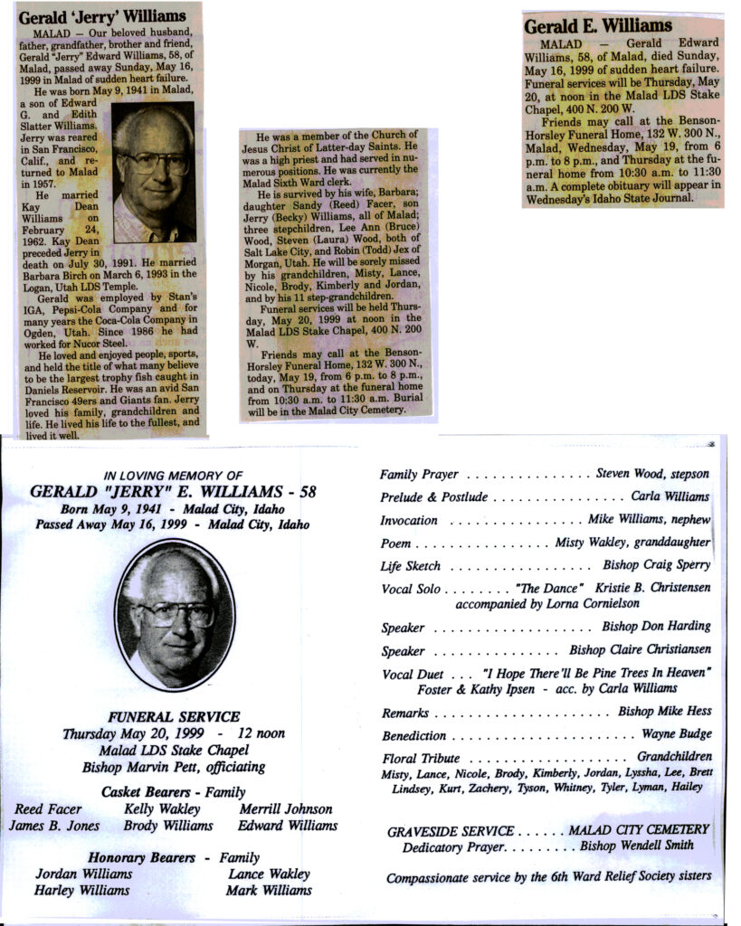 Gerald (Jerry) Edward Williams obit and program