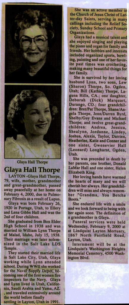 Glaya Hall Thorpe obit