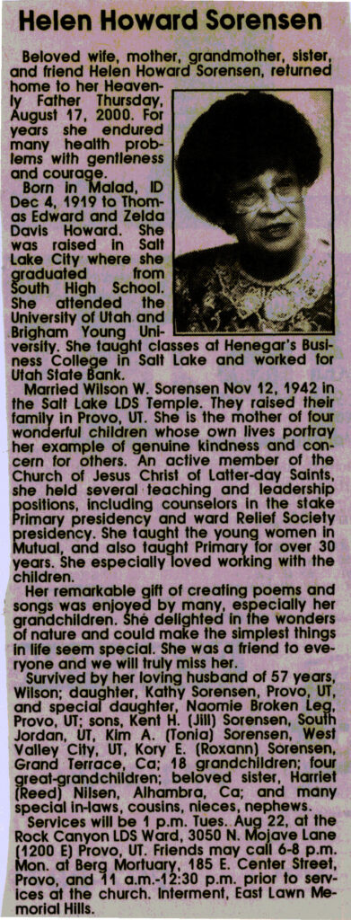 Helen Howard Sorensen obit