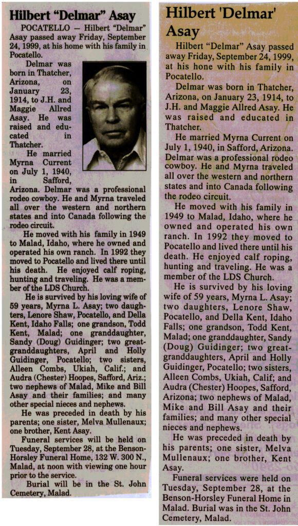 Hilbert (Delmar) Asay obit