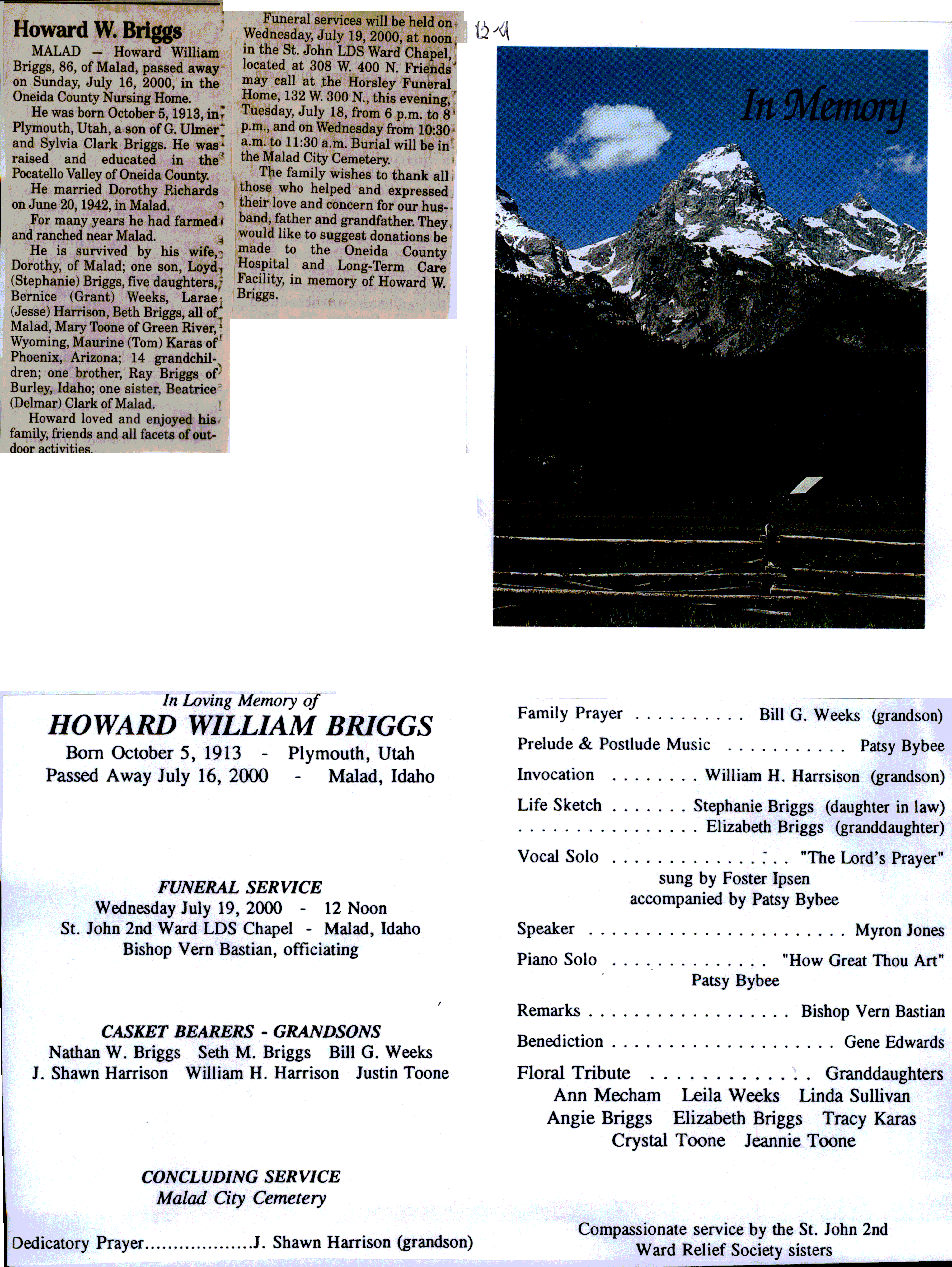 Howard William Briggs obit and program