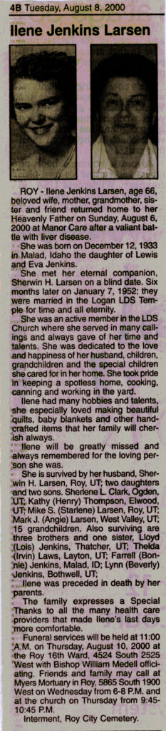 Ilene Jenkins Larsen obit