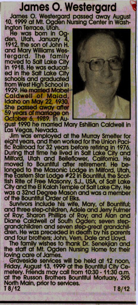 James O Westergard obit