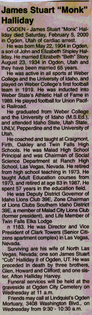 James Stuart (Monk) Halliday obit