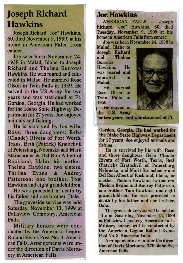 Joseph Richard (Joe) Hawkins obit