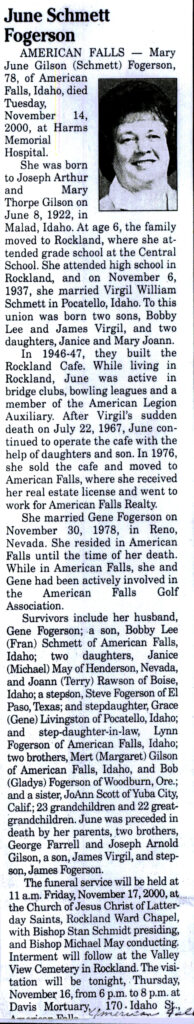 June Schmett Fogerson obit