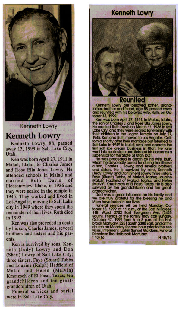 Kenneth Lowry obit