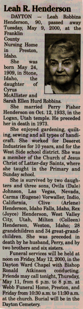 Leah Robbins Henderson obit