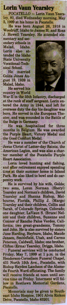 Lorin Vaun Yearsley obit