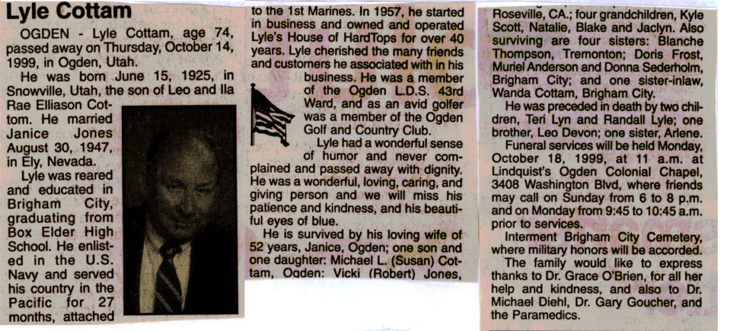 Lyle Cottam obit