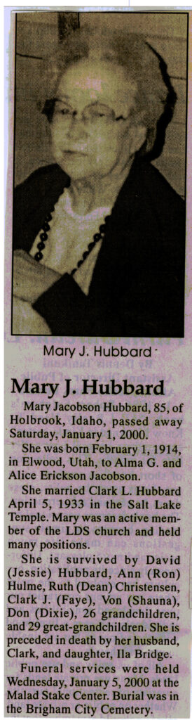 Mary Jacobson Hubbard obit