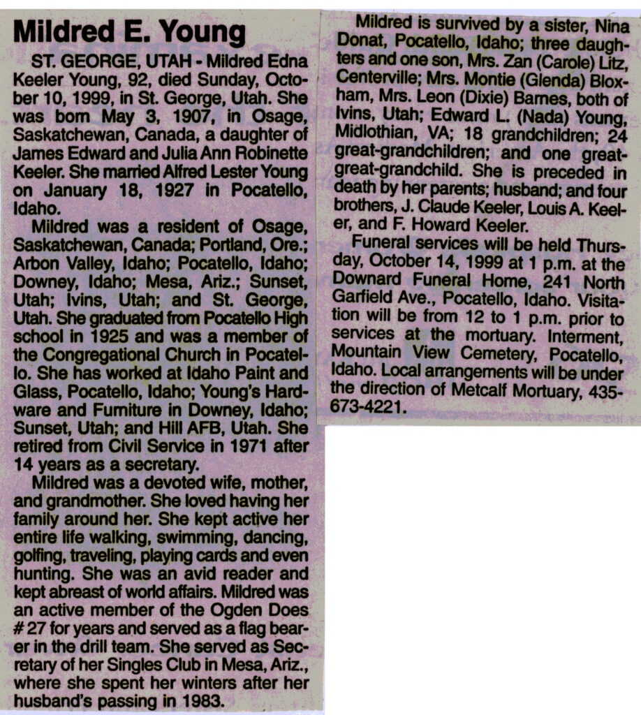 Mildren Edna Keeler Young obit
