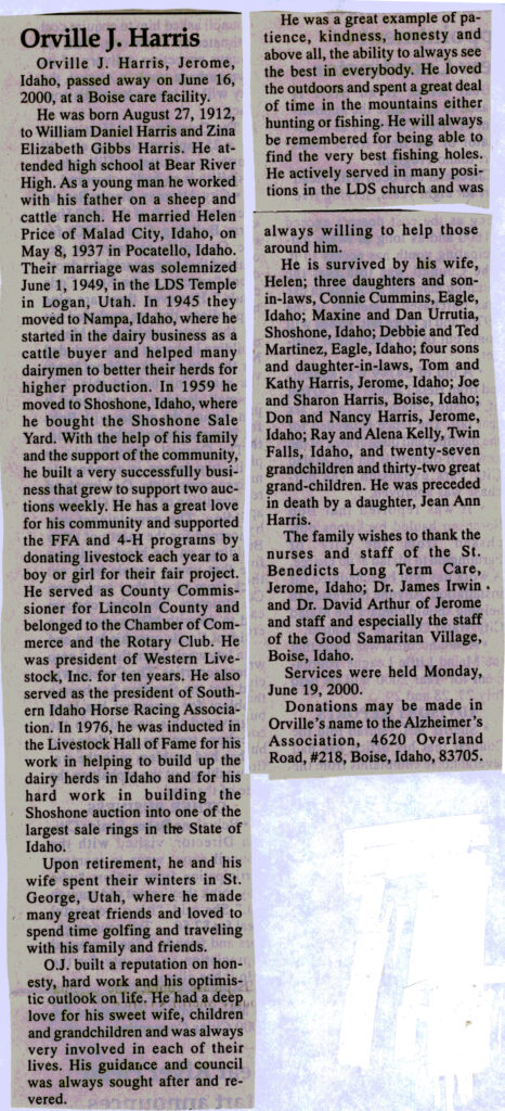 Orville J Harris obit