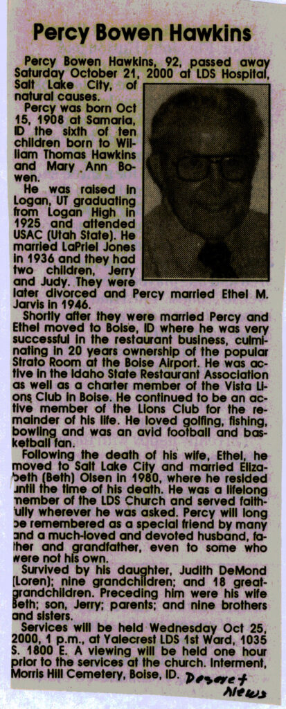 Percy Bowen Hawkins obit