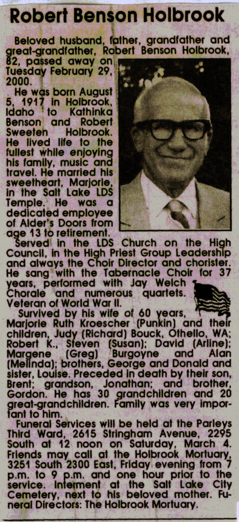Robert Benson Holbrook obit