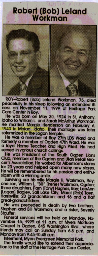 Robert (Bob) Leland Workman obit
