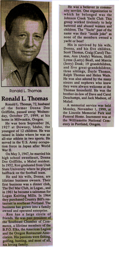 Ronald L Thomas obit