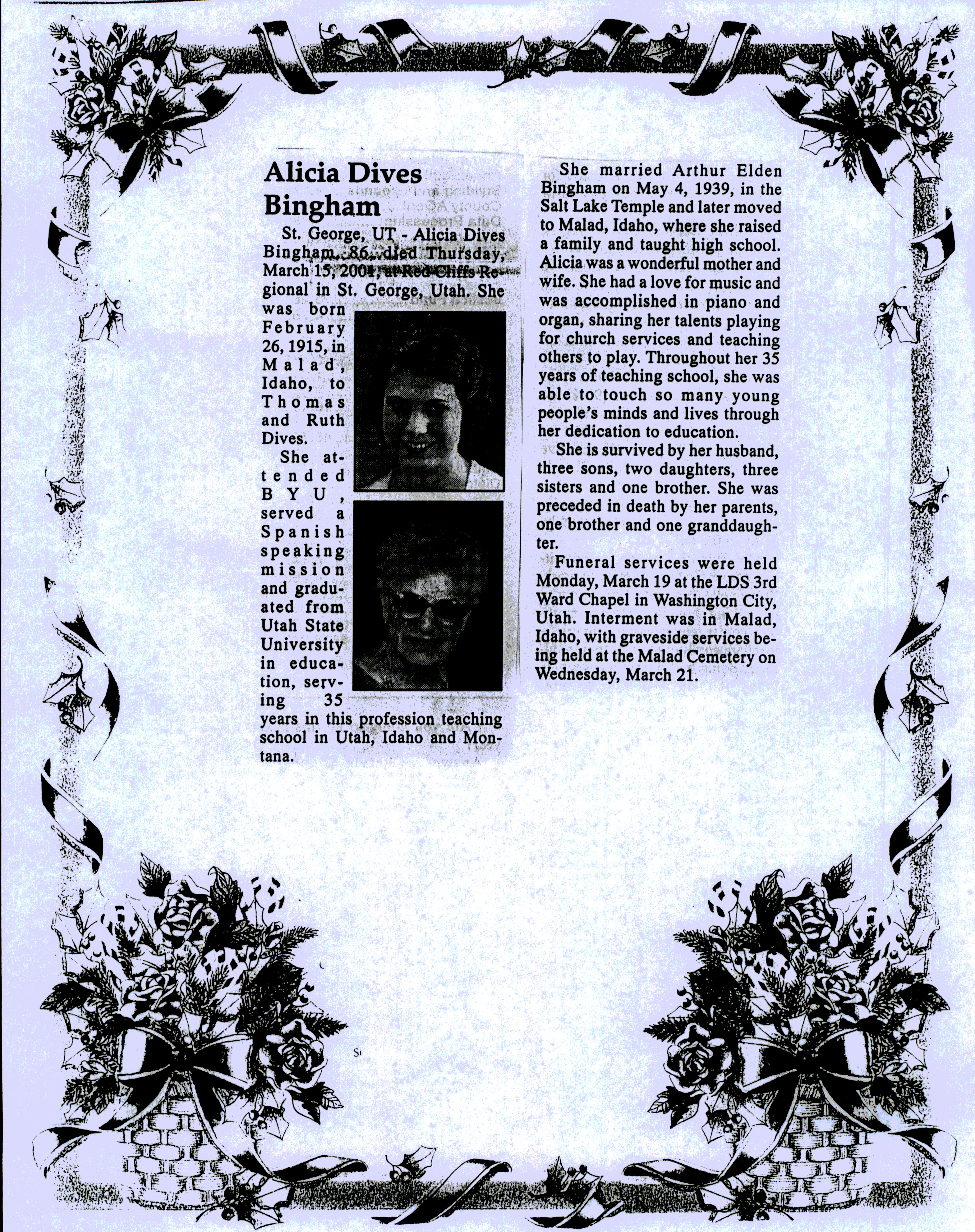 Alicia Dives Bingham obit
