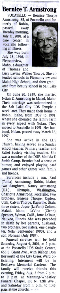 Bernice Thorpe Armstrong obit