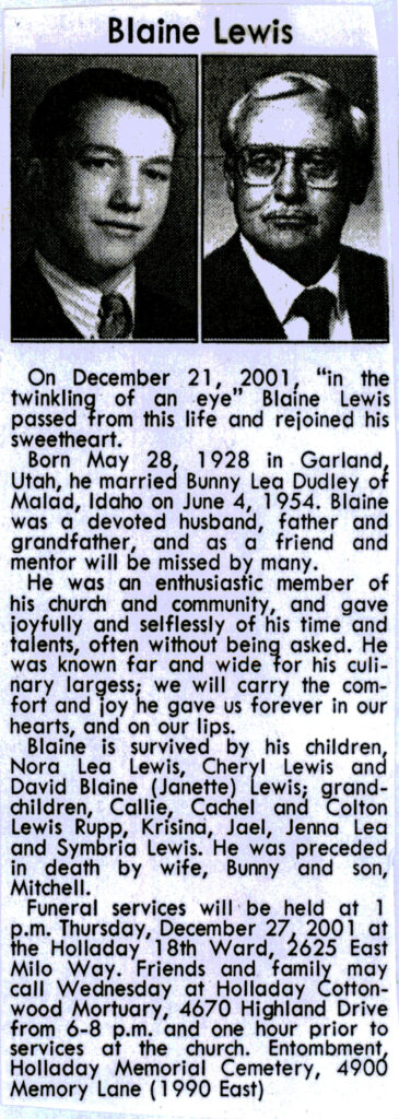 Blaine Lewis obit