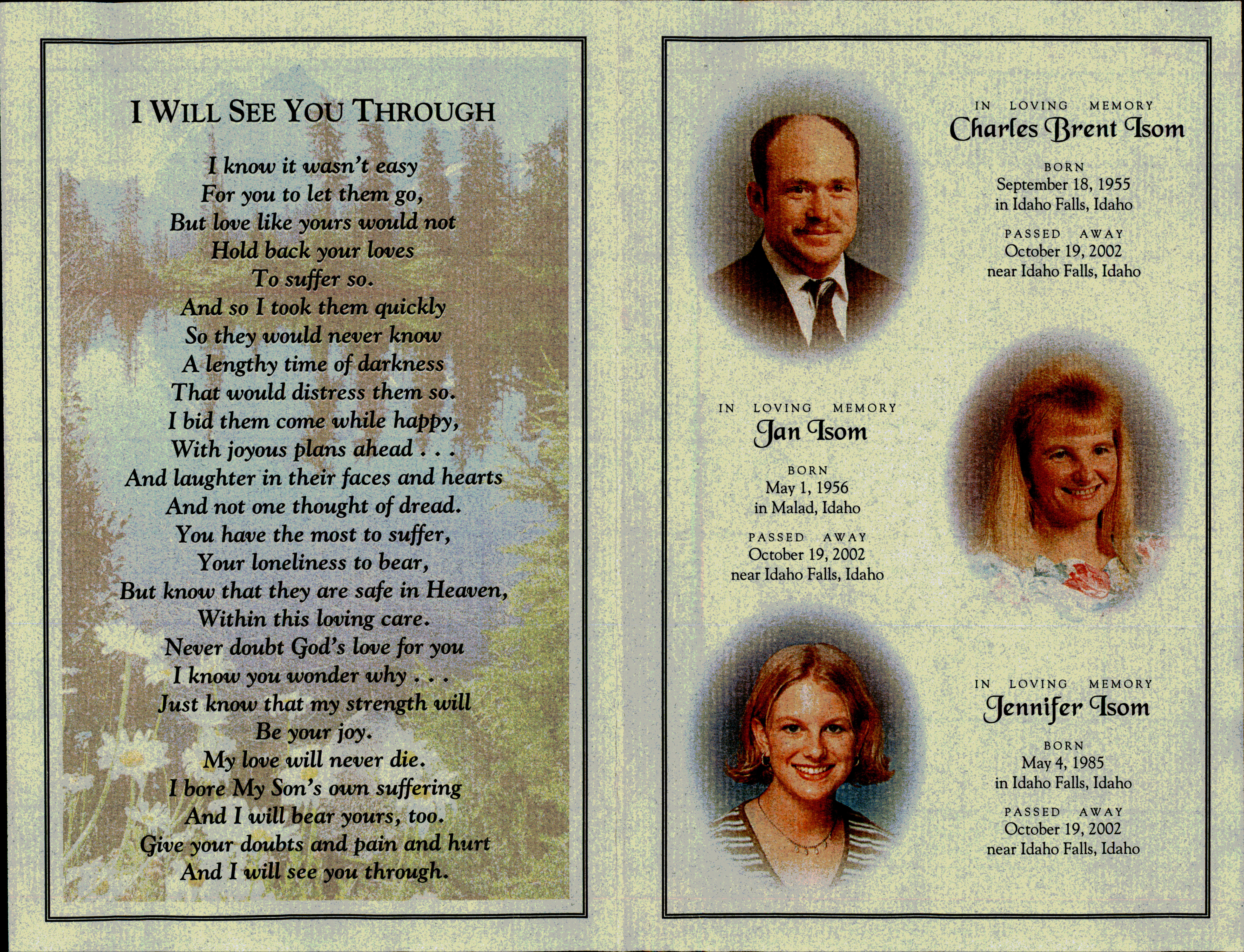Charles Brent Isom funeral program page 1