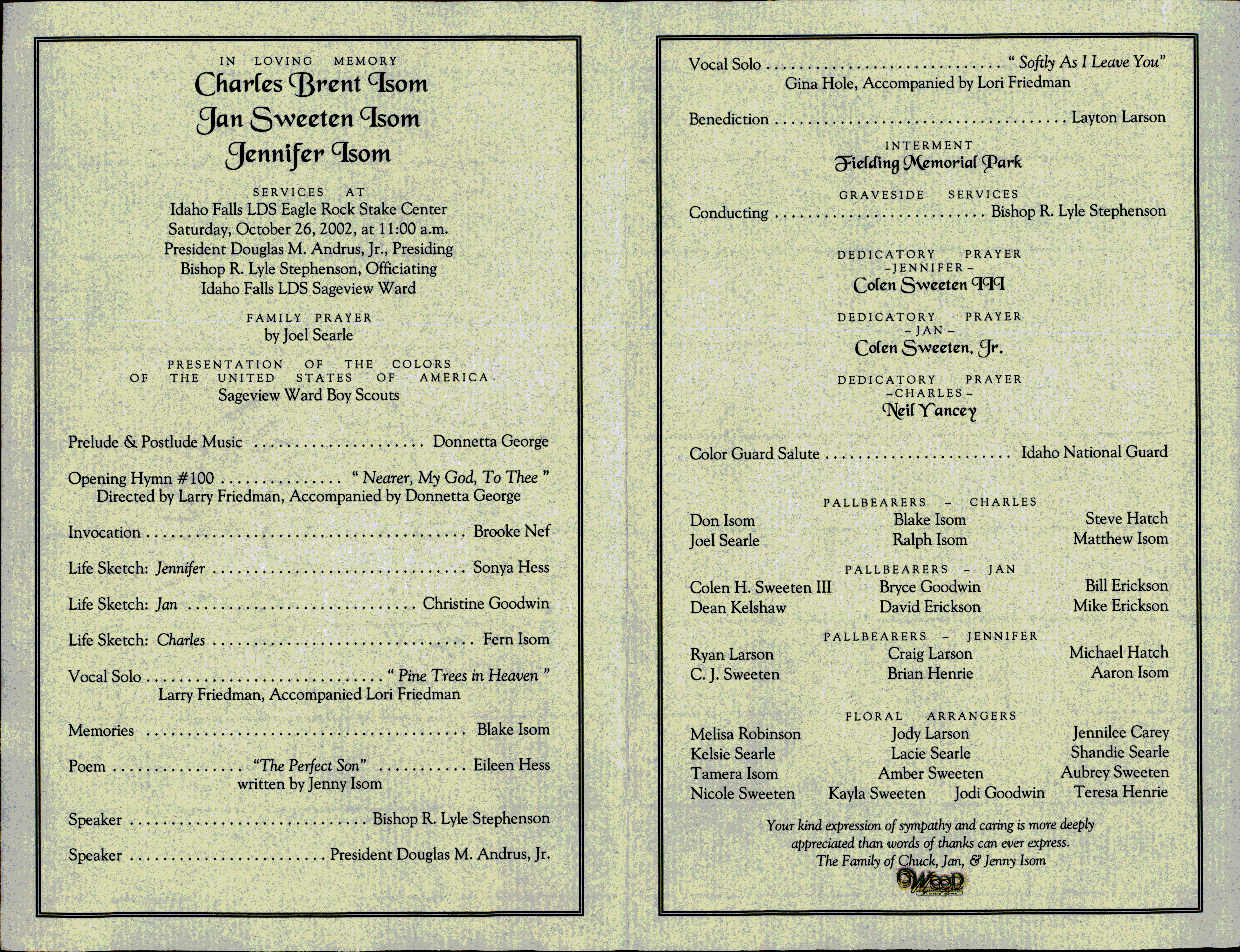 Charles Brent Isom funeral program page 2