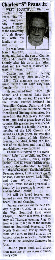 Charles (S) Evans Jr. obit