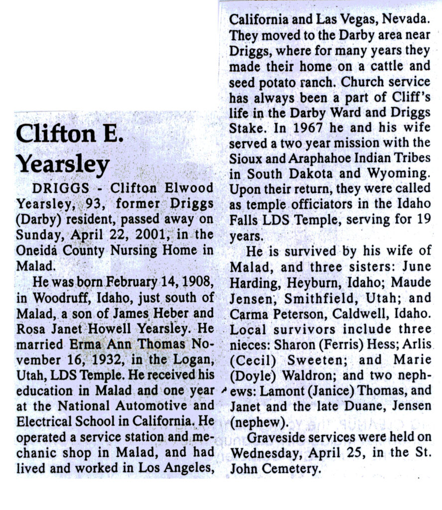 Clifton Elwood Yearsley obit