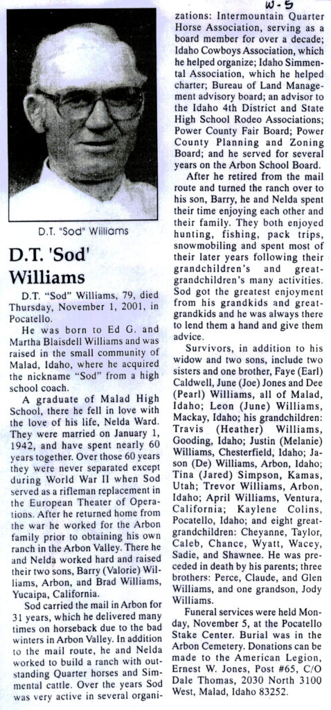 D.T. (Sod) Williams obit