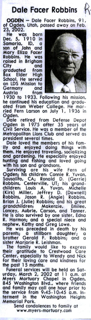 Dale Facer Robbins obit