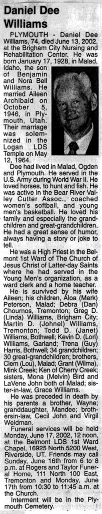 Daniel Dee Williams obit