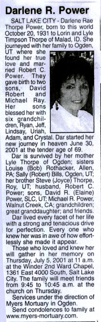 Darlene Rae Thorpe Power obit