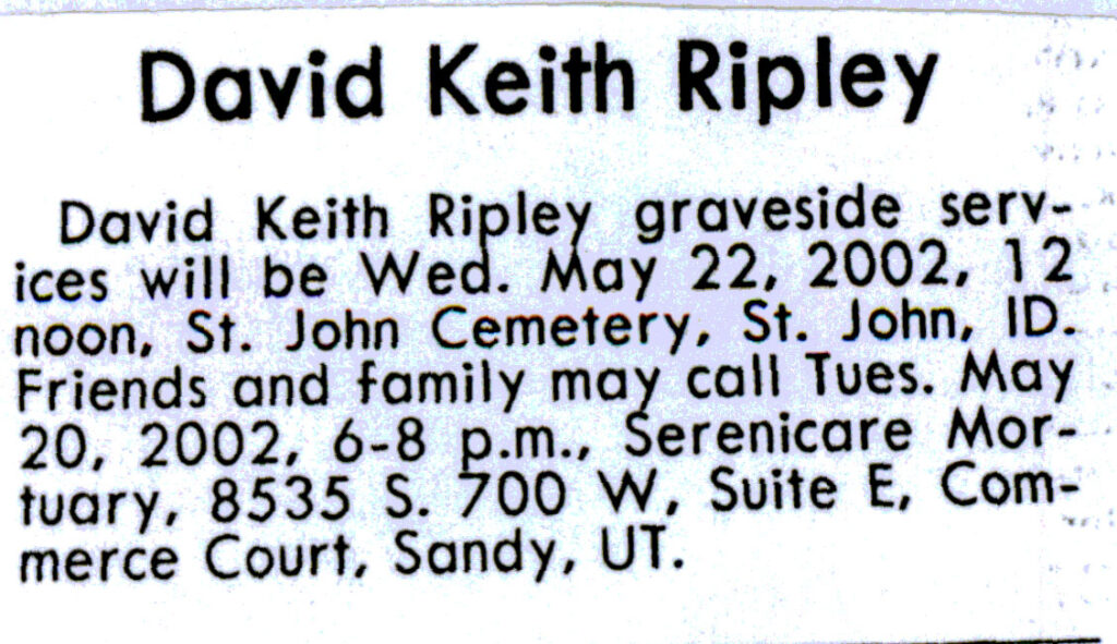 David Keith Ripley funeral notice