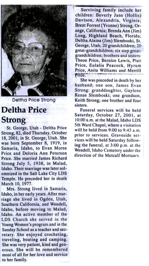 Deltha Price Strong obit