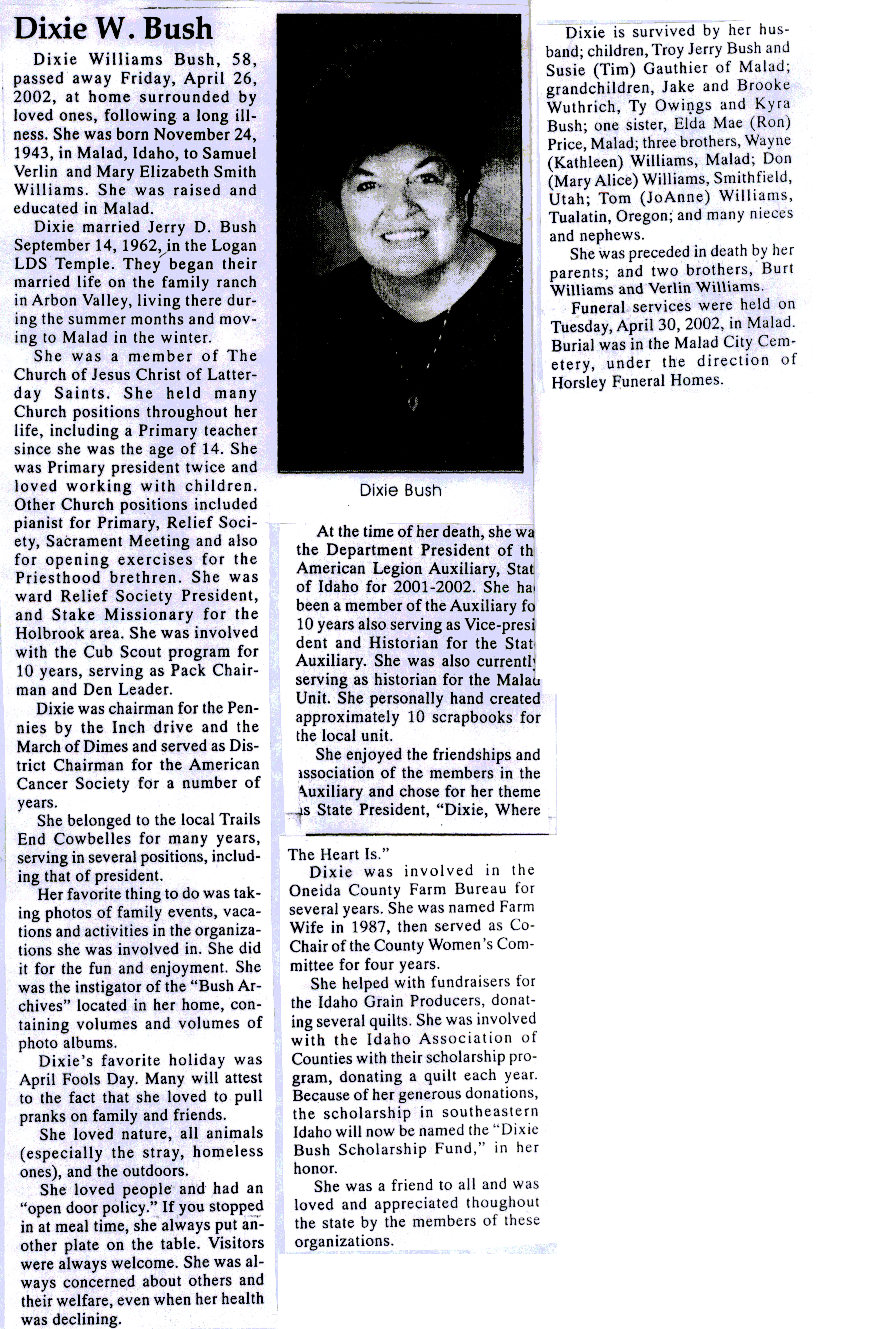Dixie Williams Bush obit