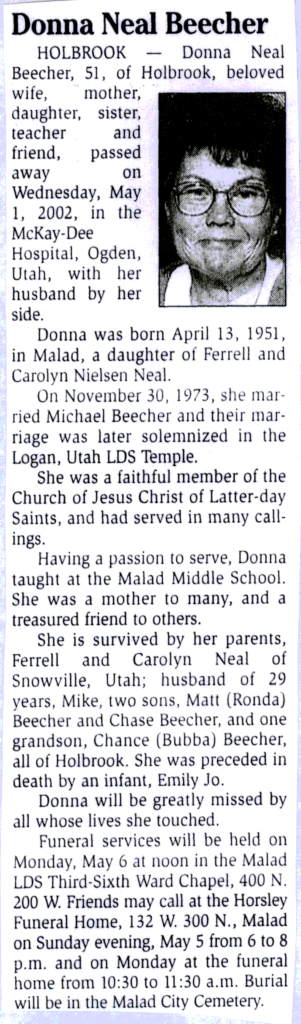 Donna Neal Beecher obit