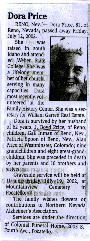 Dora Price obit
