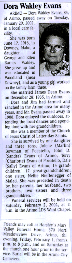 Dora Wakley Evans obit