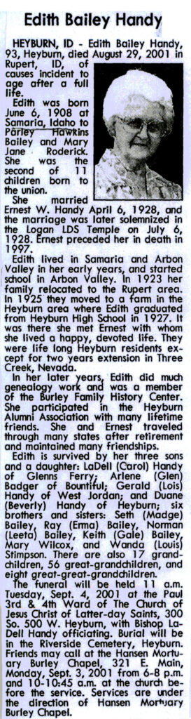 Edith Bailey Handy obit