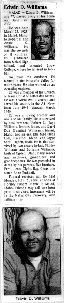 Edwin D Williams obit