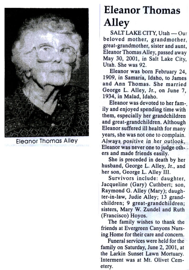 Eleanor Thomas Alley obit