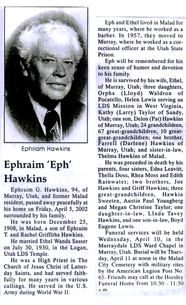 Ephraim (Eph) G Hawkins obit