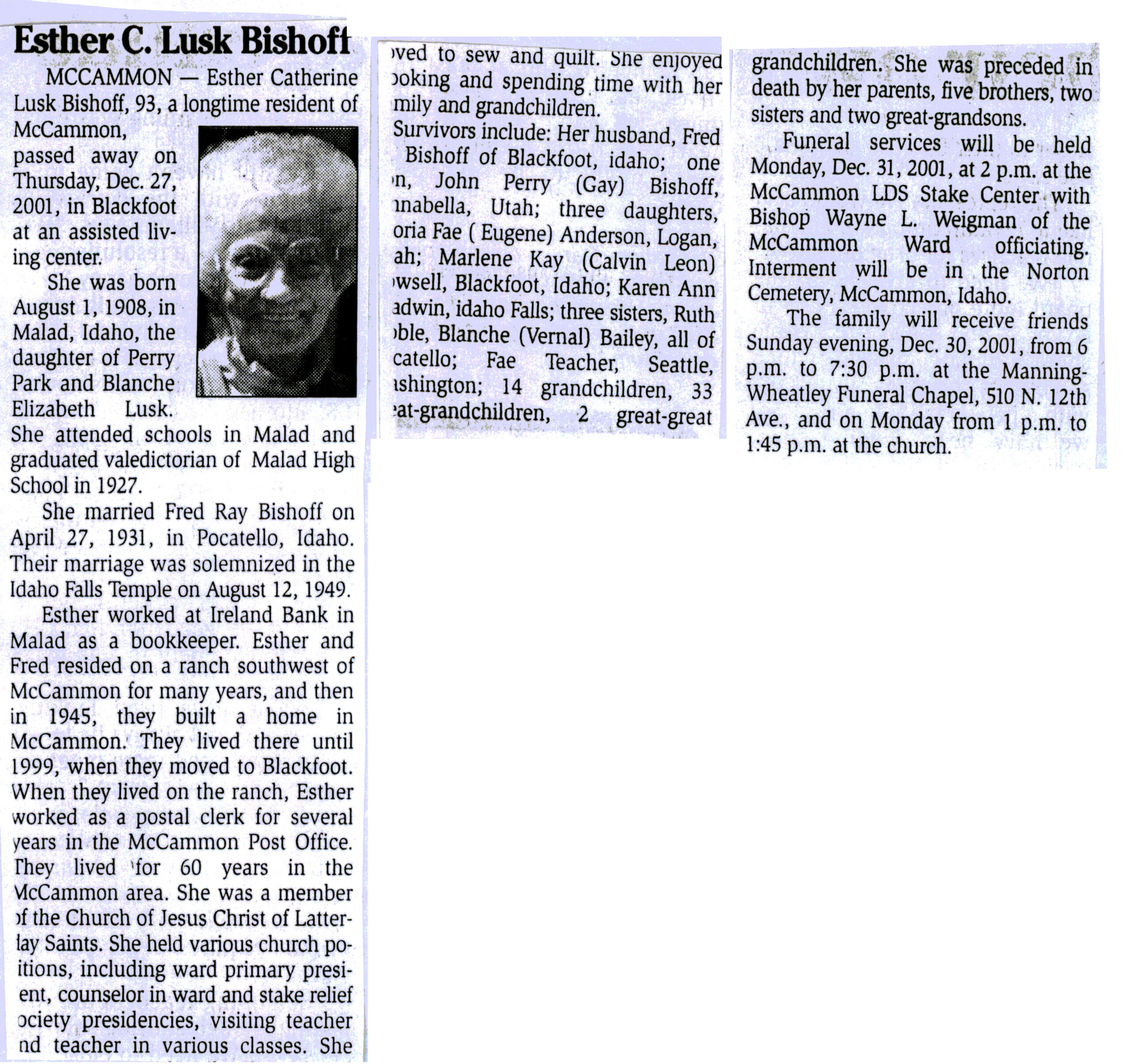 Esther Catherine Lusk Bishoff obit