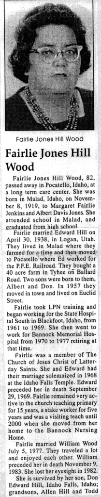 Fairlie Jones Hill Wood obit